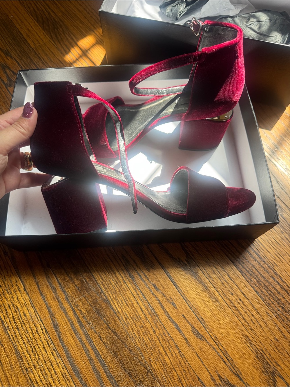 Alexander Wang Wine Velvet Block Heel Sandals